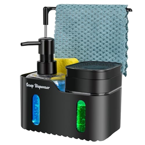 Hand Soap and Dish Soap Dispenser Set for Kitchen (Black)