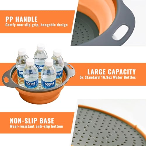 2 Pack Collapsible Silicone Colander with Handle (Orange / Standard)