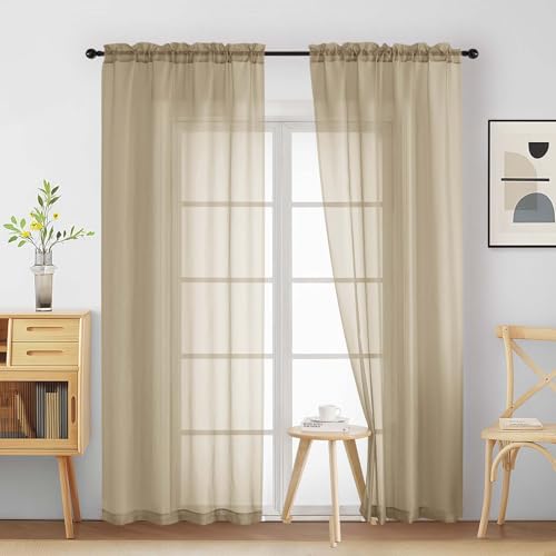 Taupe Sheer Curtains 90 Inches Long 2 Panels (42"W x 90"L (Pack of 2) / Taupe)