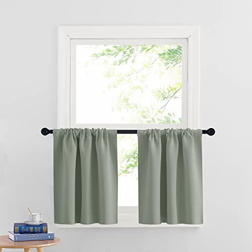 Cafe Blackout Curtains 24 inch Length (Grayish Green / 29"W x 24"L (Pack of 2))