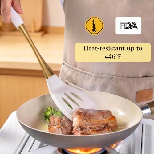Elegant White Gold Silicone Cooking Utensils Set (White Gold)