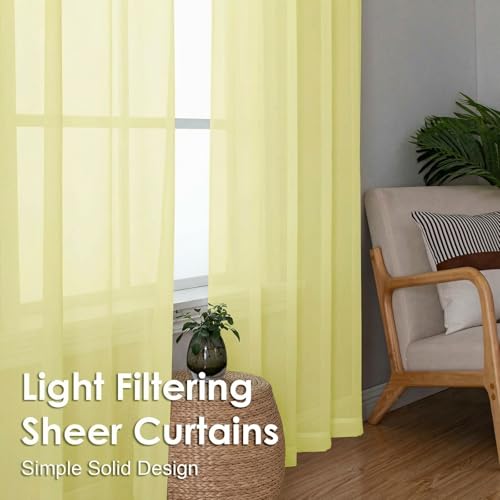 Sheer Curtains 84 Inches Long 2 Panels Set (Light Yellow / 42"W x 84"L (Pack of 2))