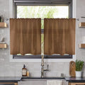 Solid Sheer Rod Pocket Curtain Voile Draperies 2 Panels White Beige Black Ivory Coffee 26 Inch Width 24 Inch Long 1 Pair for Kitchen Bedroom Children Living Room Yard (Brown / 26"W x 24"L (Pack of 2))