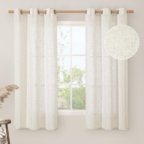Natural Linen Semi Sheer Curtains 63 Inch Length for Bedroom (38"W x 63"L (Pack of 2) / Natural)