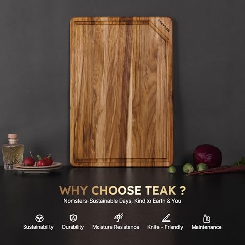 Teak Wood Cutting Board for Kitchen Non Slip Charcuterie Board (20"L x 14"W)