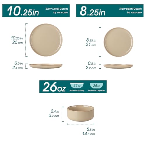 PLAYA Ceramic Plates and Bowls Sets (Brown / 24 Pcs (Service for 8))