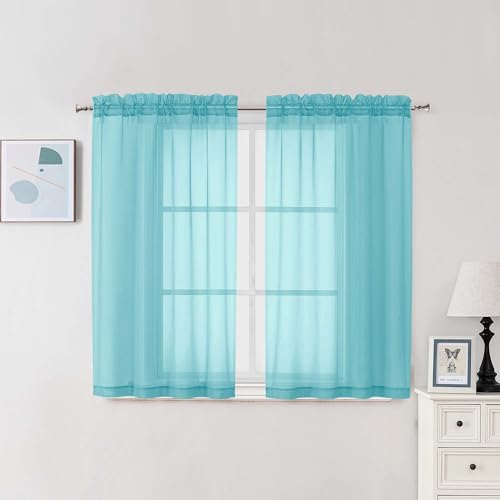 Sheer Curtains 54 Inch Long 2 Panels Set (Aqua / 42"W x 54"L (Pack of 2))