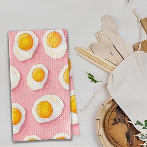 Trendy Pink Fried Eggs Kitchen Towels (Trendy Pink Fried Eggs)