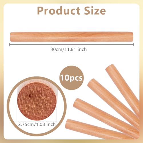 10Pcs 11.8 Inch Classic Wood Rolling Pins Clay Rolling Pins (11.8 inch)