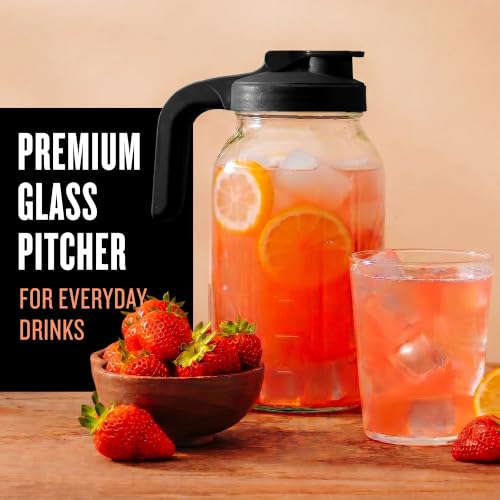 64 oz Mason Jar Glass Pitcher With Lid (64 Ounces / Black)
