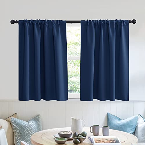 Short Blackout Privacy Curtains 30 inch Long for Bathroom Window (Navy Blue / 42"W x 30"L (Pack of 2))