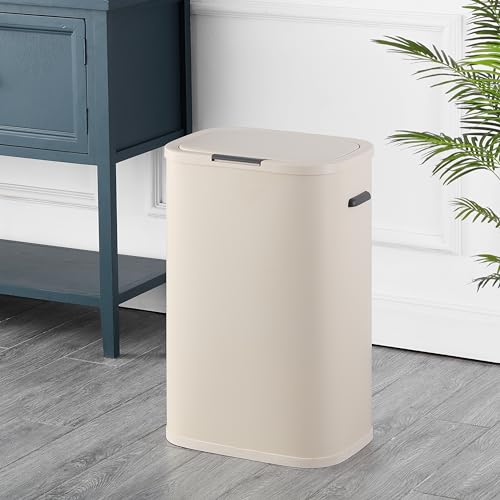 Tammi 14.5 Gal Slim Push Button Trash Can (Limestone Beige)