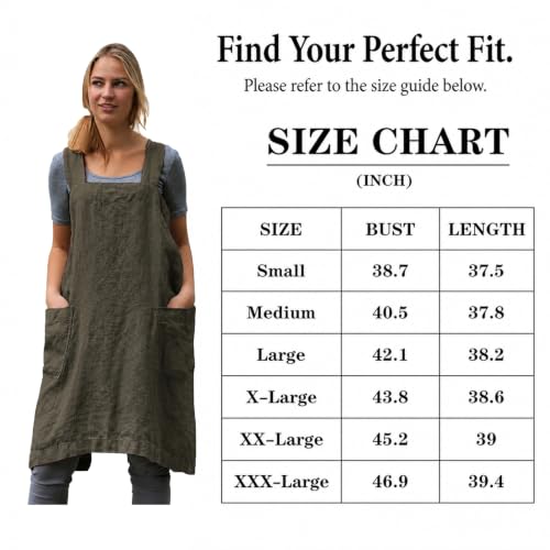 Cross Back Linen Cotton Apron with Pockets (X-Large / Green)