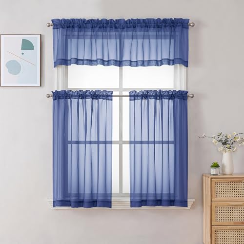 Sheer Valances for Windows 2 Pack (Royal Blue / 42"W x 14"L (Pack of 2))