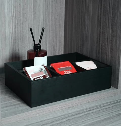 Tea Bag Organizer Black Wood Tea Bag Holder 4 Compartments Coffee Drawer (4 Slots)