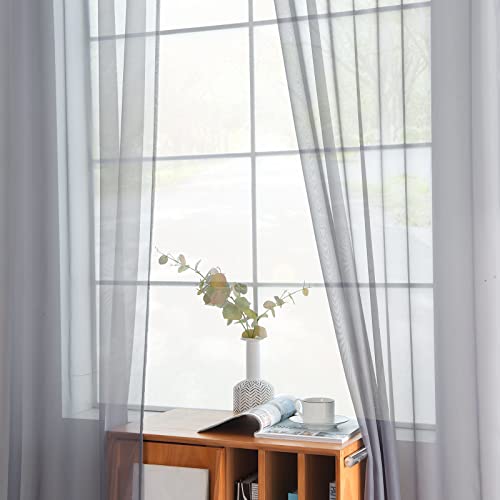 Solid Sheer Rod Pocket Curtain Voile Draperies 2 Panels White Beige Black Grey Coffee 52 Inch Width 54 Inch Long 1 Pair for Kitchen Bedroom Children Living Room Yard (Grey / 52"W x 54"L (Pack of 2))