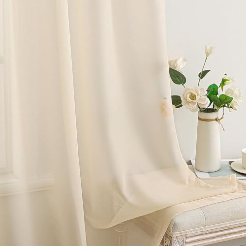 2 Panels Sheer Curtains for Living Room 54 X 45 Inches Cream (Cream / 54"W x 45"L (Pack of 2))