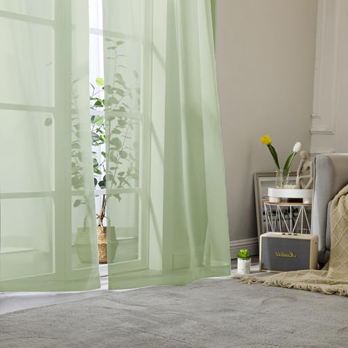 Light Green Sheer Curtains 96 Inches Long 2 Panels (Light Green / 42"W x 96"L (Pack of 2))