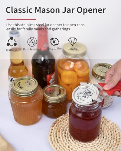 Mason Jar Opener Tool with Soft Touch Handle (Red)