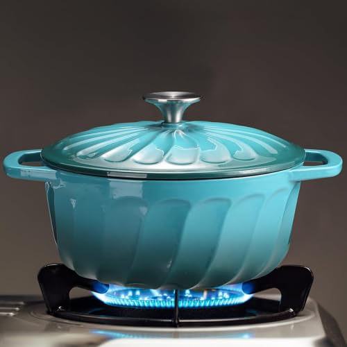 Enameled Cast Iron Dutch Oven Pot with Lid (BlueGreen / 6 QT)