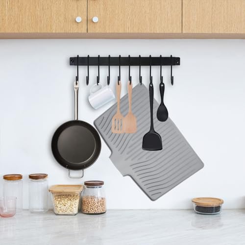 Silicone Dish Drying Mat for Kitchen Counter (Gray)