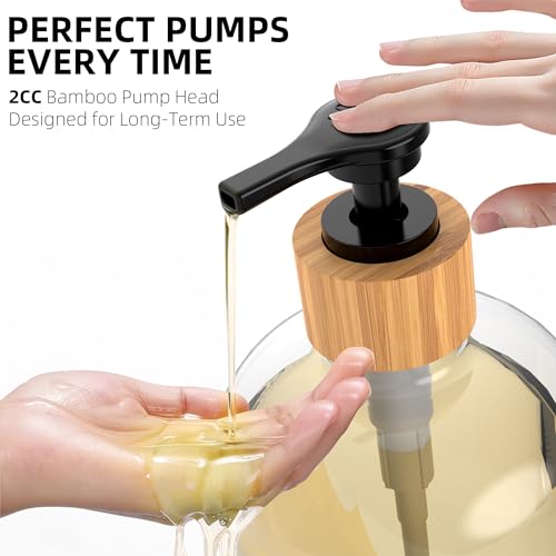 Kitchen Dish Soap Dispenser Set with 2 Pack 16.9oz Amber Glass Bottle and Sponge Holder (Nickel Brushed Sink Caddy + Clear Bottle)