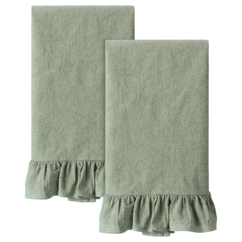 2 Pcs Sage Green Kitchen Towels Retro Towels Cotton Ruffled (Sage Green / Retro)