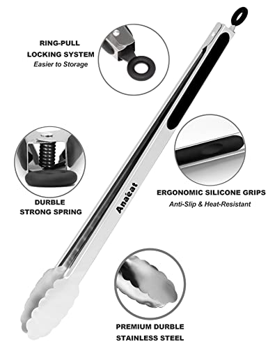 Extra Long Stainless Steel Grilling Locking Tong (17 Inch / 1 Pc Stainless Steel - Black)