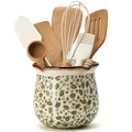 5.75" H Green Leaves Wide Cooking Utensil Holder for Kitchen Counter (Green Leaves)