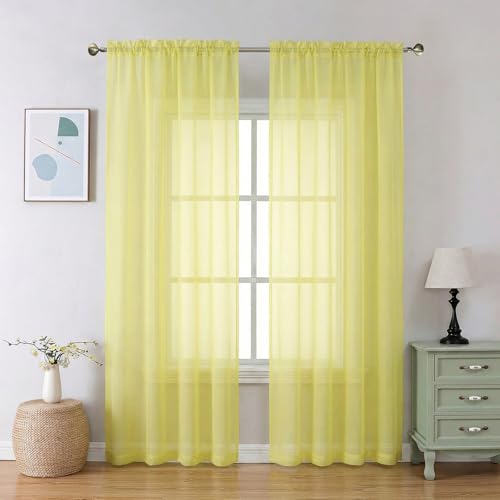 Lemon Sheer Curtains 84 Inches Long 2 Panels Set for Living Room (42"W x 84"L (Pack of 2) / Lemon)