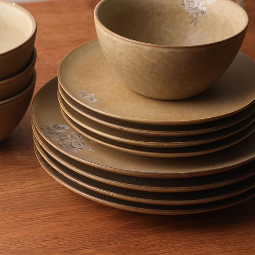 Valencia Bloom 12 Piece Plates and Bowls Dinnerware Set (Taupe (Valencia Bloom) / Service for 4 (12pcs))