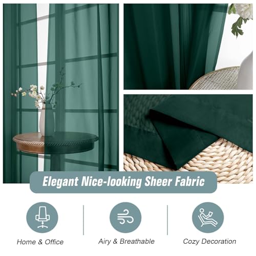 Green Window Sheer Curtains 45 Inches Length (42"W x 45"L (Pack of 2) / Hunter Green)
