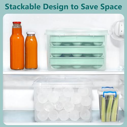 Ice Cube Tray with Lid and Bin (Green / 10.5 x 6.0 x 4.2 Inch)