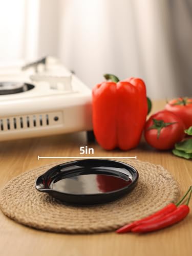 5 Inch Ceramic Spoon Rest for Kitchen Stove Top (Black)