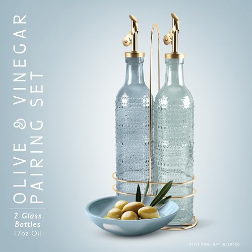 Glass Olive Oil Bottle Dispenser (Champagne Bubbles / Blue)