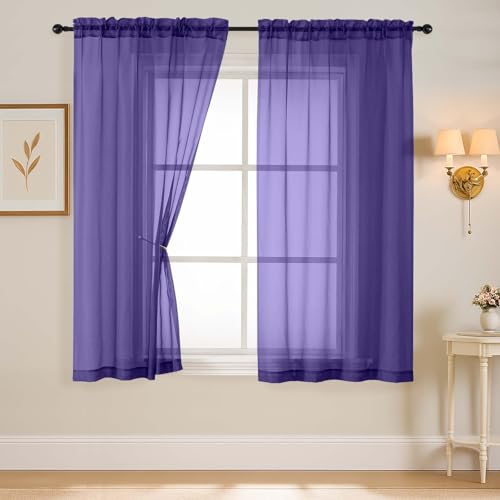 Purple Sheer Curtains 63 Inch Length 2 Panels (42"W x 63"L (Pack of 2) / Purple)
