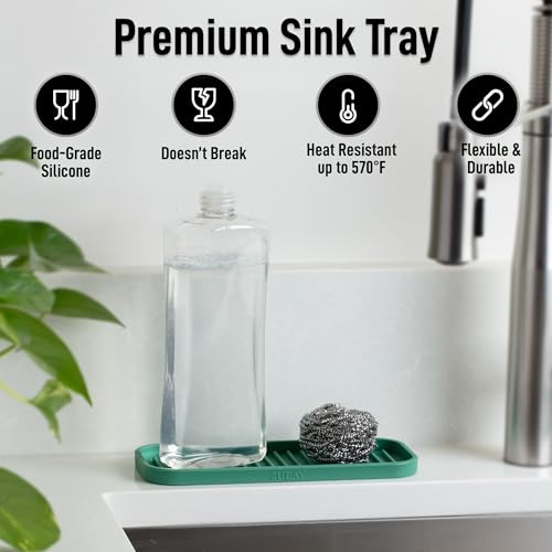 9x3.5) Silicone Sponge Holder for Kitchen Sink - Flexible Multipurpose Soap Tray - Sink Organizer for Kitchen, Bathroom, Makeup, Trinkets & More (Pine Green) (Pine Green (Medium) / Medium (9x3.5))