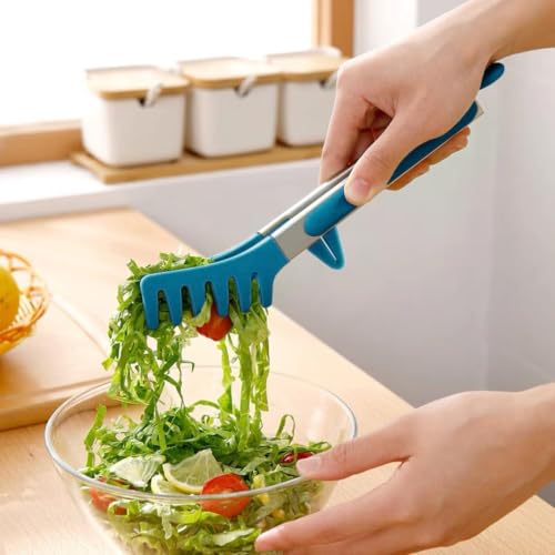 9" Kitchen Tongs for cooking with Silicone Tips (9 Inch / Peacock Blue)