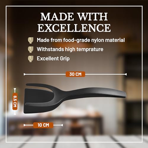 2 in 1 Flipper Spatula with tongs (Black and Red)