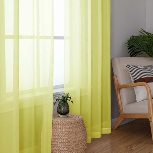 Lemon Sheer Curtains 96 Inches Long 2 Panels (Lemon / 42"W x 96"L (Pack of 2))