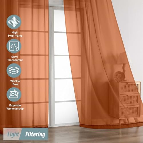 Orange Sheer Curtains 84 Inches Long 2 Panels (42"W x 84"L (Pack of 2) / Orange)