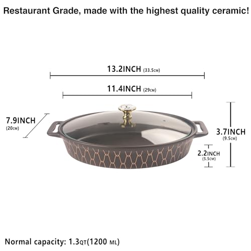 11" X 7.5" Ceramic Oval Casserole Dish with Glass Lid (Black / 11" X 7.5")