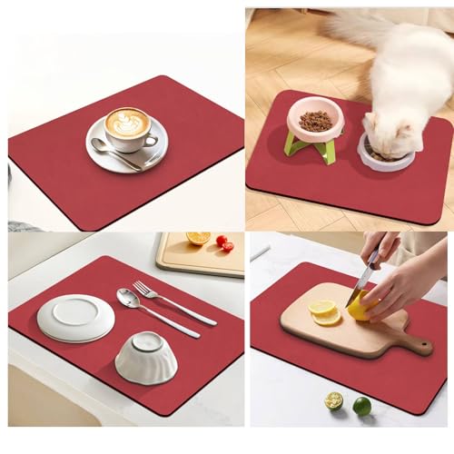 Dish Drying Mat for Kitchen Counter (Red - Standard / 12" x 19")