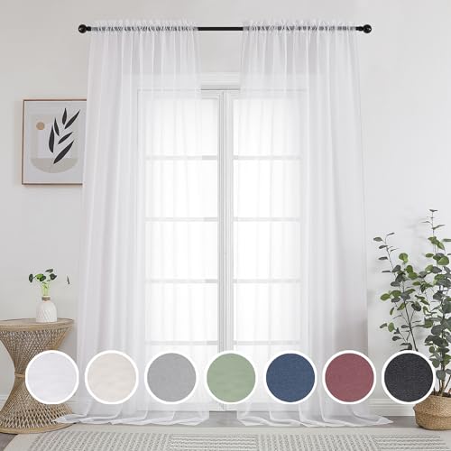 White Sheer Curtains 108" inches Length 2 Panels Set (White / 42"W x 108"L (Pack of 2))