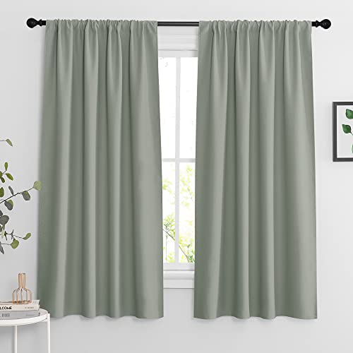 Blackout Curtains for Bedroom Living Room Nursery 63 inches Long (Grayish Green / 42"W x 63"L (Pack of 2))