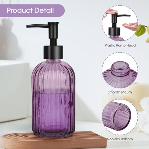 Stripe Glass Soap Dispenser with Black Plastic Pump (Plastic Pump / Purple)