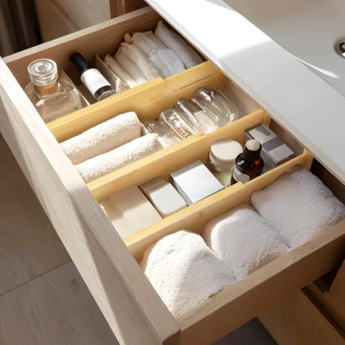 3 Pack Bamboo Drawer Dividers (4''H, 16.6''-21.8''L, 3 Pack)