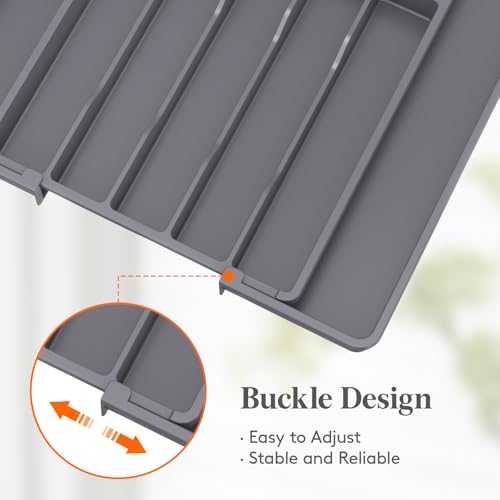 Expandable Silverware Drawer Organizer (Dark Grey / Large (11-18''W x 14''D))