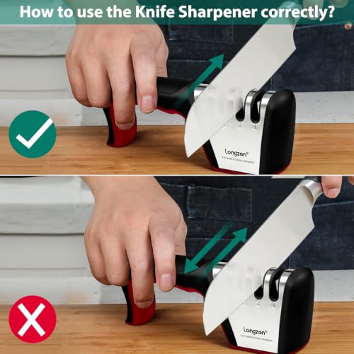 5-in-1 Knife Sharpener 4 Stage with Cut-Resistant Glove, Black+Red (Black+Red)