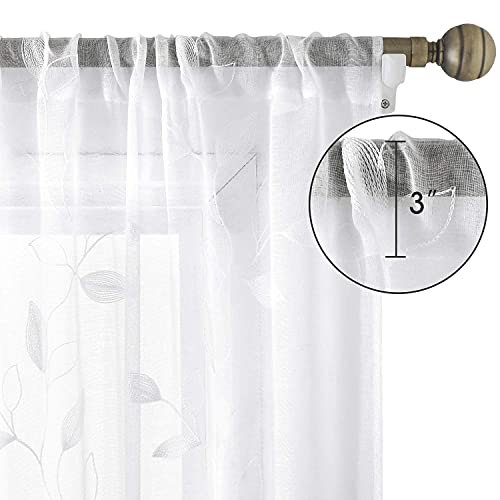 White Sheer Curtains Leaf Embroidered (52"W x 63"L (Pack of 2) / 4-white)